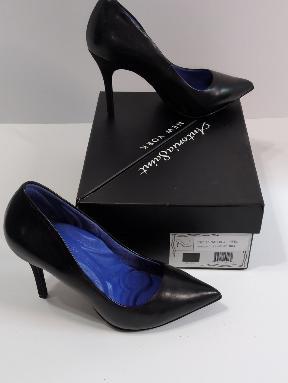 Antonia Saint NY Victoria High Heel Black Leather Pointed Pumps Womens 8 Box
